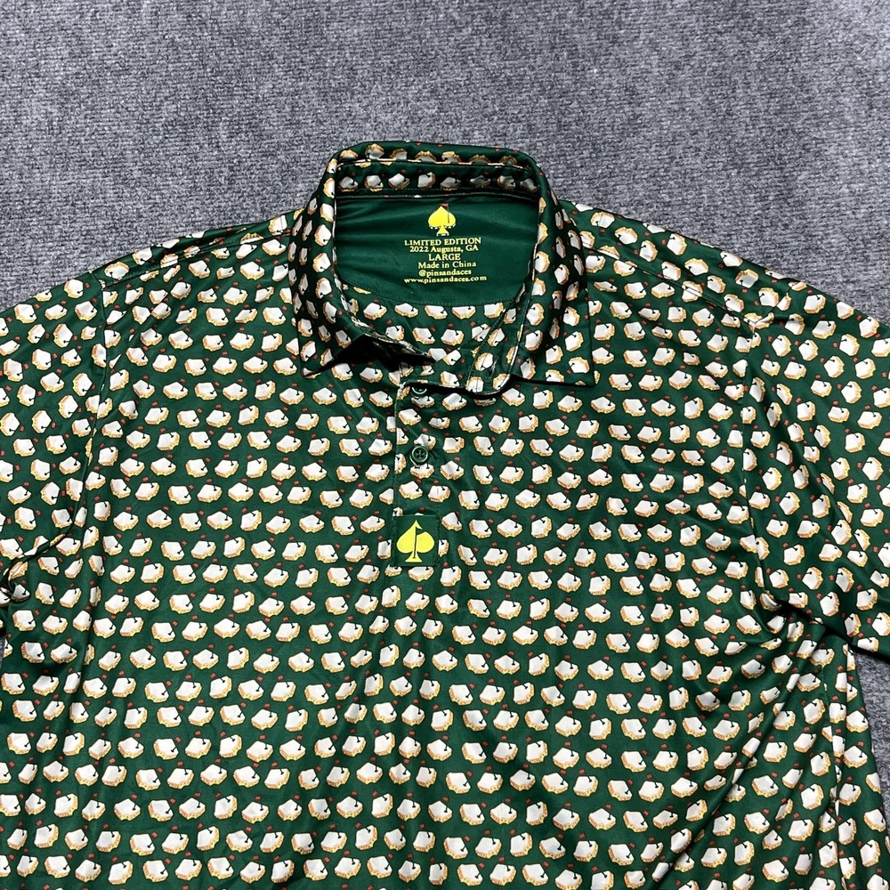 Pins & Aces Polo Shirt Mens Large Green 2022 Augusta GA Pimento Golf Masters